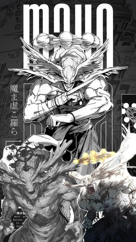 Dark Jujutsu Kaisen-inspired manga artwork featuring a powerful winged character, dramatic creatures, and golden accents