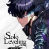 Sung Jin-Woo from Solo Leveling in dark armor with glowing blue energy against a white background.