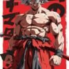 Goku Ultra Instinct Red Anime Poster Goku with silver hair in a powerful pose, wearing a red and black outfit against a bold red background with Japanese-style graphic elements.