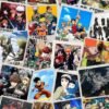 Anime collage poster featuring popular anime characters and series including Naruto, One Piece, Dragon Ball, Jujutsu Kaisen, Demon Slayer, Death Note, and Attack on Titan