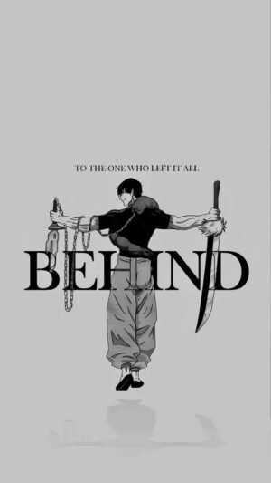 Beyond – Minimal Anime Manga Wall Poster Anime-inspired monochrome artwork featuring a swordsman with weapons and chains, with bold “BEYOND” typography.