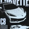Chevrolet Corvette C8 sports car poster featuring a dramatic high-contrast front view.