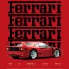 Red Ferrari F40 supercar poster featuring the rear and side profile of the iconic sports car.
