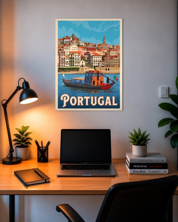 WhatsApp Image 2026-09-04 at 6.25.49 PM Portugal Riverside Cityscape & Traditional Boat Poster