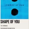 Shape of You poster by Ed Sheeran featuring a blue background and two black circular shapes.