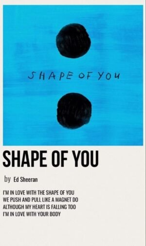 Shape of You – Ed Sheeran Music Poster Shape of You poster by Ed Sheeran featuring a blue background and two black circular shapes.