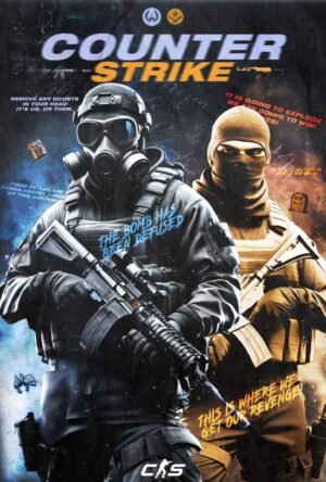 Counter-Strike poster featuring two armed tactical soldiers in combat gear