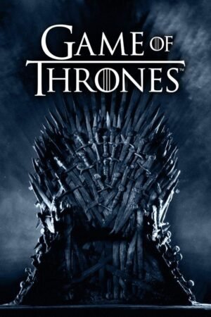 Game of Thrones – The Iron Throne Game of Thrones poster featuring the Iron Throne against a dark blue background
