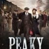 Peaky Blinders characters walking together down a street in vintage 1920s attire.