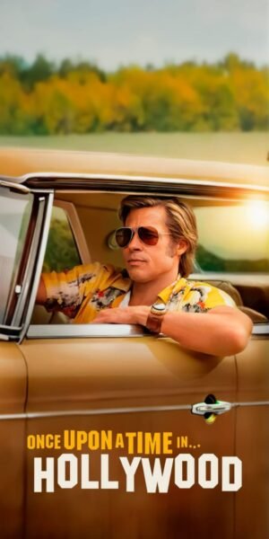 Once Upon a Time in Hollywood Poster Vintage-style poster featuring a man wearing sunglasses sitting in a classic car with “Once Upon a Time in Hollywood” text.