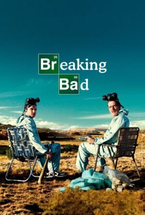 Breaking Bad Breaking Bad poster showing two men in protective suits sitting in chairs in a desert landscape.