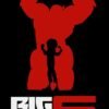 Big Hero 6 poster featuring a black silhouette of a child standing in front of a large red superhero figure on a black background.