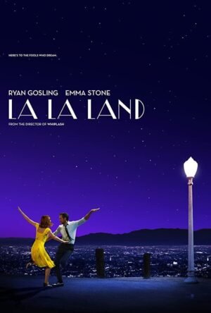 La La Land – Romantic Movie Poster La La Land poster showing two dancers under a starry night sky overlooking a city, with a street lamp beside them.
